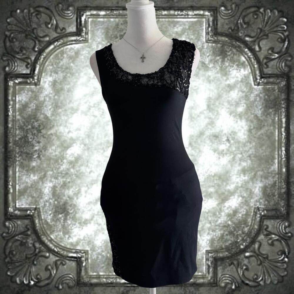 MM COUTURE by MISS ME elevated basic glam sleek fitted black body con dress